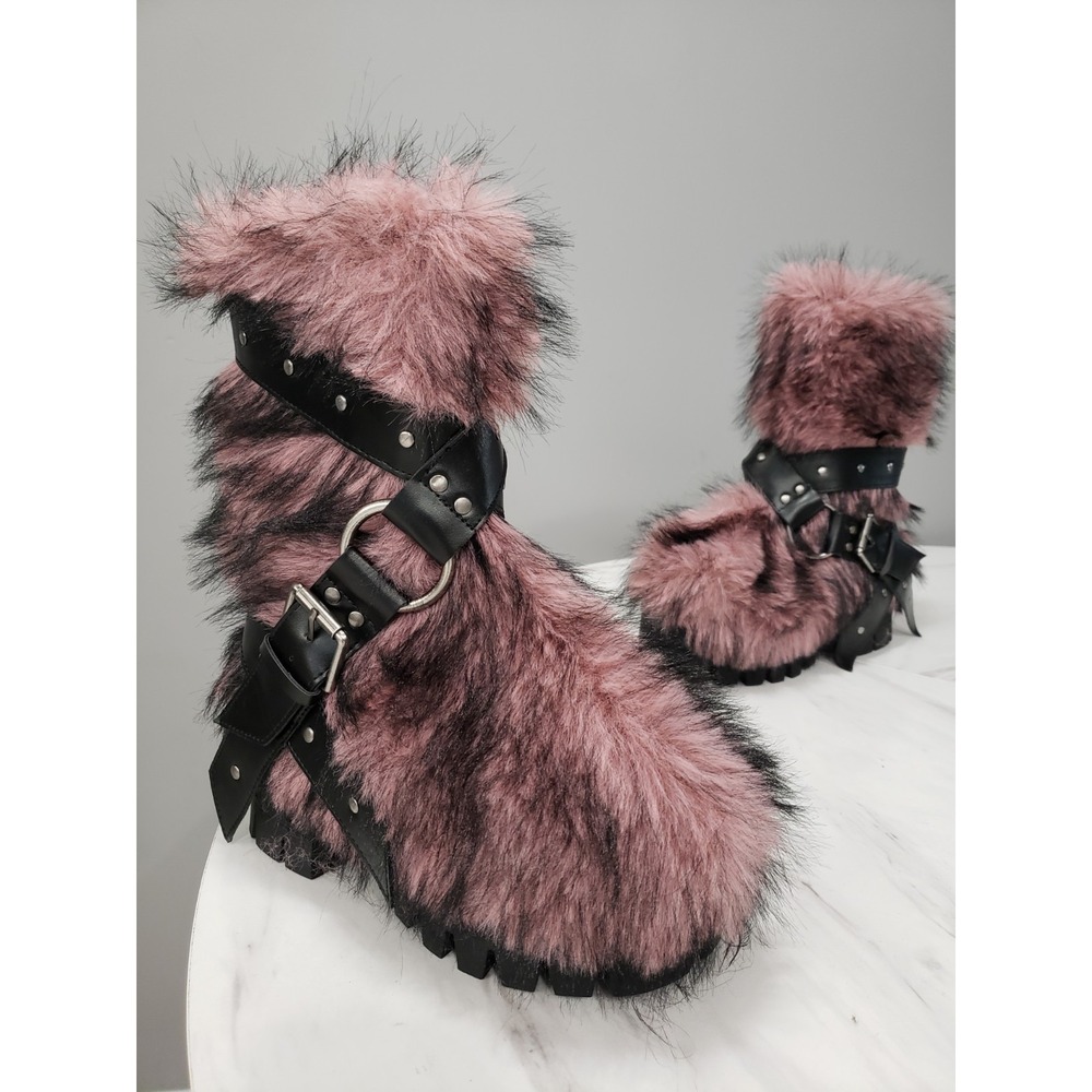 NEW SZ 5 PLATFORM Dolls Kill Club Exx Low Wild Instincts Faux Fur Boots RAVE
